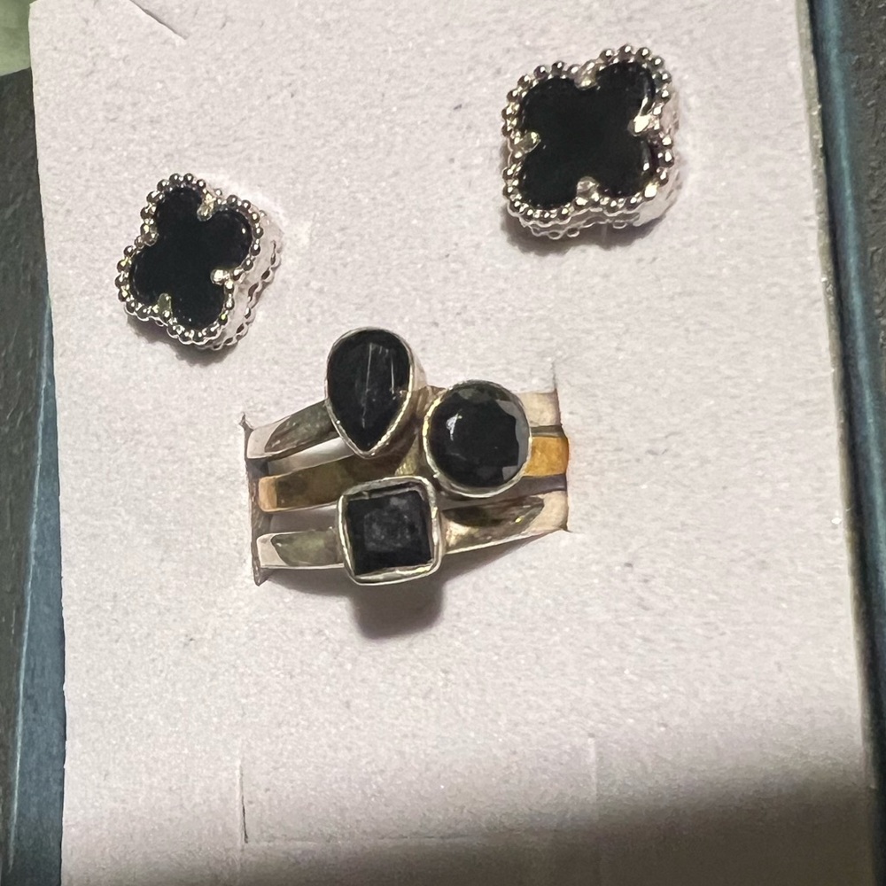 Elegant Silver and 14kt gold over silver Ring and earrings set